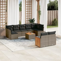 vidaXL Set de sofás de jardín 10 pzas con cojines ratán sintético gris