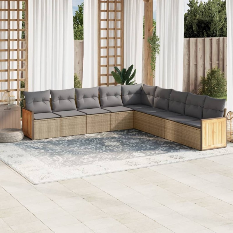 vidaXL Set de sofás de jardín 9 pzas con cojines ratán sintético beige vidaXL Set de sofás de jardín 9 pzas con cojines ratán sintético beige