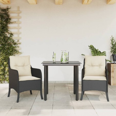 vidaXL Set comedor de jardín 3 pzas con cojines ratán sintético negro