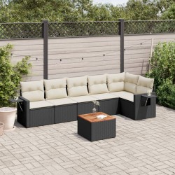 vidaXL Set de comedor de jardín 7 pzas y cojines ratán sintético negro