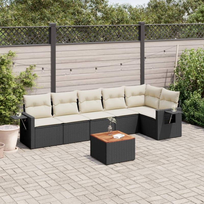 vidaXL Set de comedor de jardín 7 pzas y cojines ratán sintético negro vidaXL Set de comedor de jardín 7 pzas y cojines ratán sintético negro