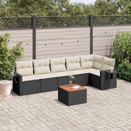 vidaXL Set de comedor de jardín 7 pzas y cojines ratán sintético negro