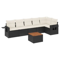 vidaXL Set de comedor de jardín 7 pzas y cojines ratán sintético negro