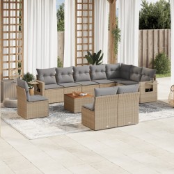 vidaXL Juego de sofás jardín con cojines beige mezcla 11 pzas ratán PE