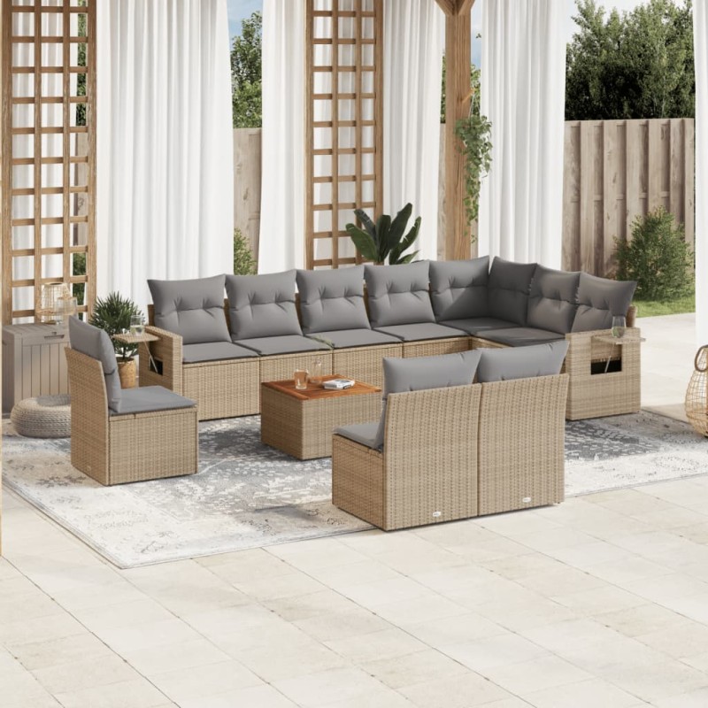 vidaXL Juego de sofás jardín con cojines beige mezcla 11 pzas ratán PE vidaXL Juego de sofás jardín con cojines beige mezcla 11 pzas ratán PE