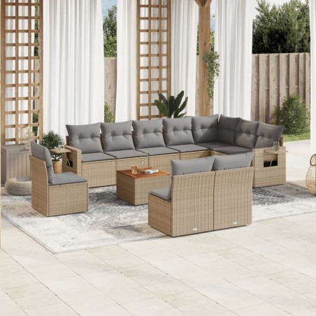 vidaXL Juego de sofás jardín con cojines beige mezcla 11 pzas ratán PE