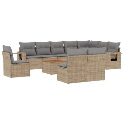 vidaXL Juego de sofás jardín con cojines beige mezcla 11 pzas ratán PE