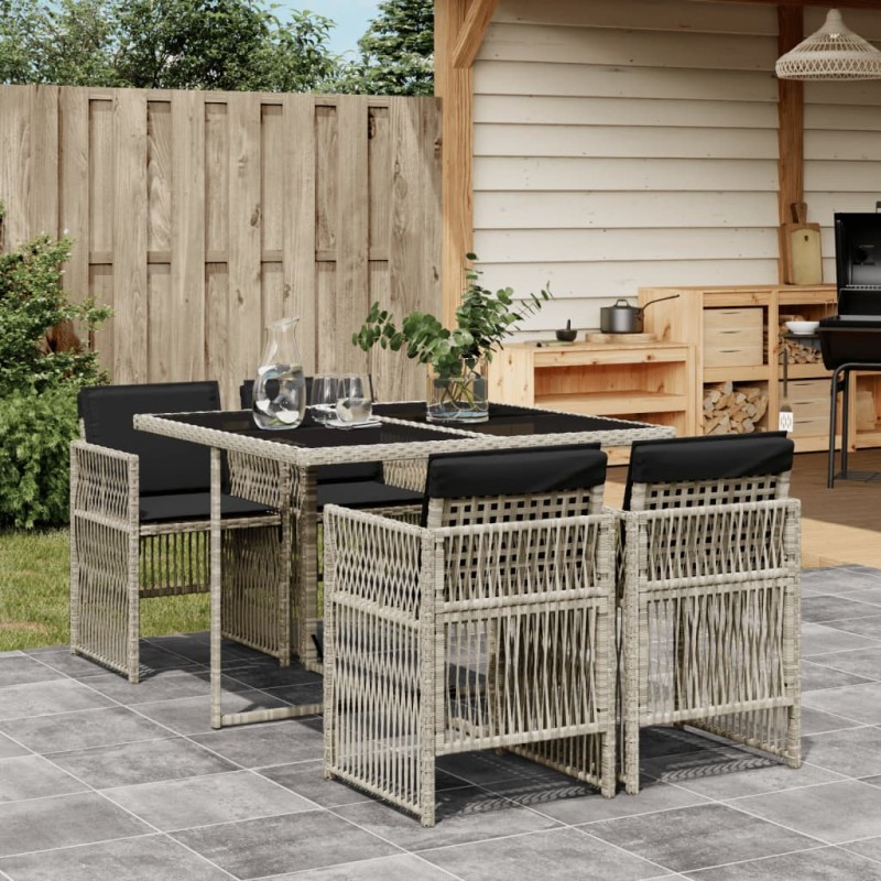 vidaXL Set comedor de jardín 5 pzas cojines ratán sintético gris claro vidaXL Set comedor de jardín 5 pzas cojines ratán sintético gris claro
