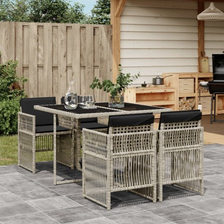 vidaXL Set comedor de jardín 5 pzas cojines ratán sintético gris claro