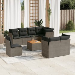 vidaXL Set de muebles de jardín 9 pzas y cojines ratán sintético gris