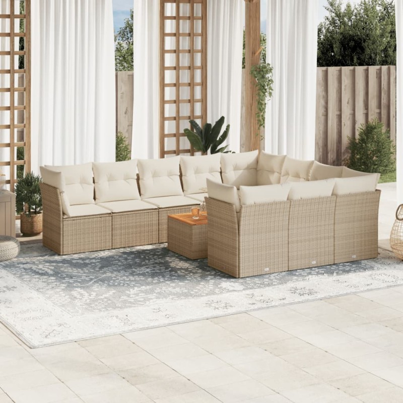 vidaXL Set de sofás de jardín 11pzas con cojines ratán sintético beige vidaXL Set de sofás de jardín 11pzas con cojines ratán sintético beige