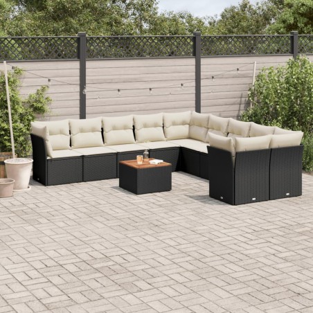 vidaXL Set de sofás de jardín 11 pzas y cojines ratán sintético negro