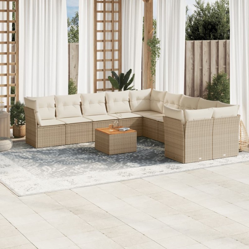 vidaXL Set de sofás de jardín 11pzas con cojines ratán sintético beige vidaXL Set de sofás de jardín 11pzas con cojines ratán sintético beige