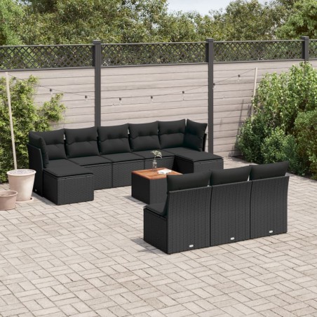 vidaXL Set de sofás de jardín 11 pzas y cojines ratán sintético negro