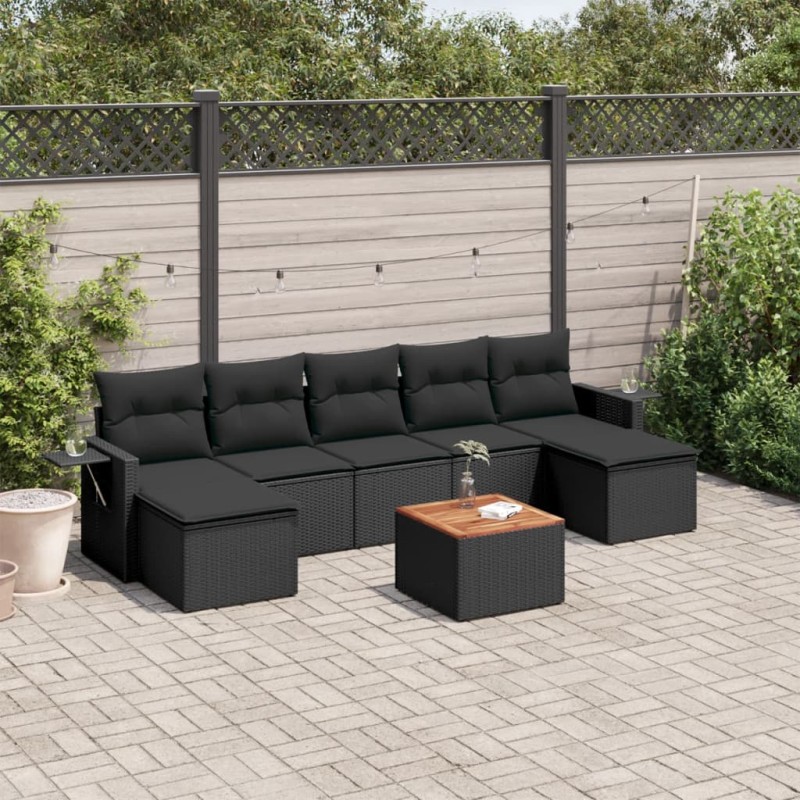 vidaXL Set de sofás de jardín 8 piezas y cojines ratán sintético negro vidaXL Set de sofás de jardín 8 piezas y cojines ratán sintético negro