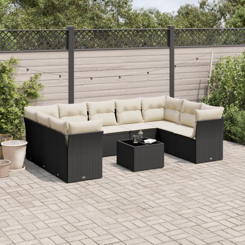 vidaXL Set de sofás de jardín 10 pzas cojines ratán sintético negro vidaXL Set de sofás de jardín 10 pzas cojines ratán sintético negro