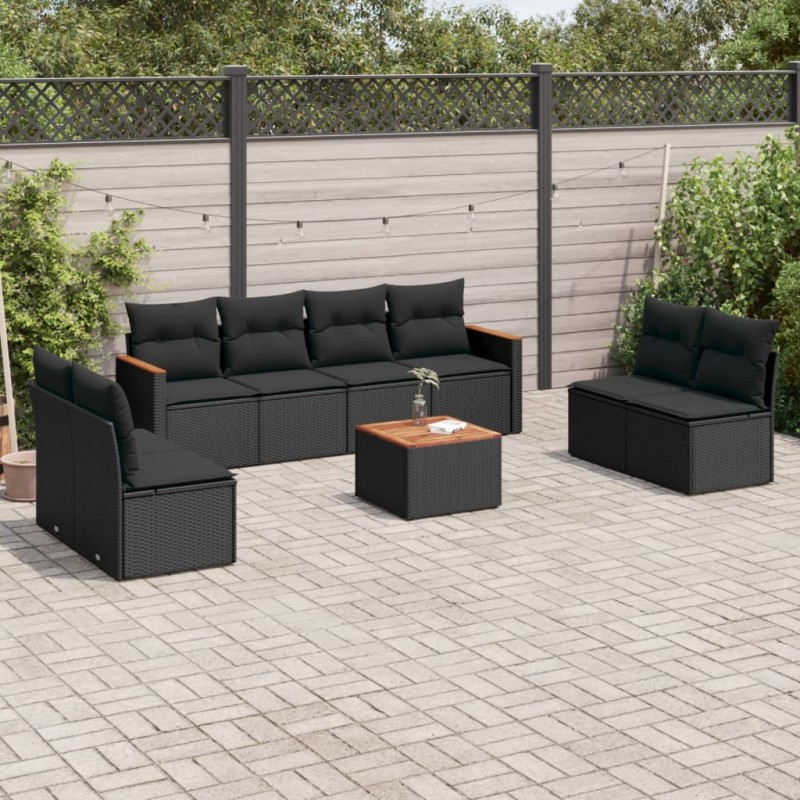 vidaXL Set de sofás de jardín 8 piezas y cojines ratán sintético negro vidaXL Set de sofás de jardín 8 piezas y cojines ratán sintético negro
