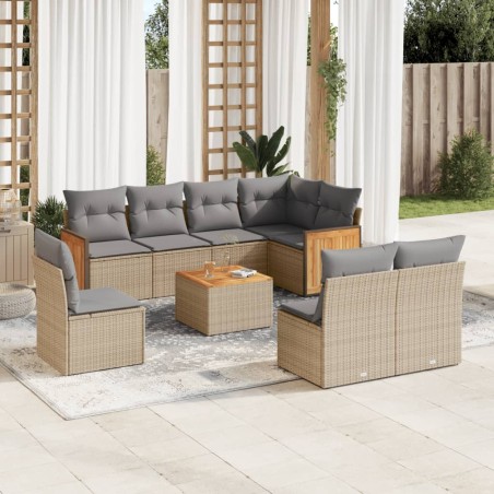 vidaXL Set de sofás de jardín 9 pzas con cojines ratán sintético beige