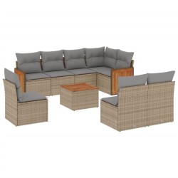 vidaXL Set de sofás de jardín 9 pzas con cojines ratán sintético beige