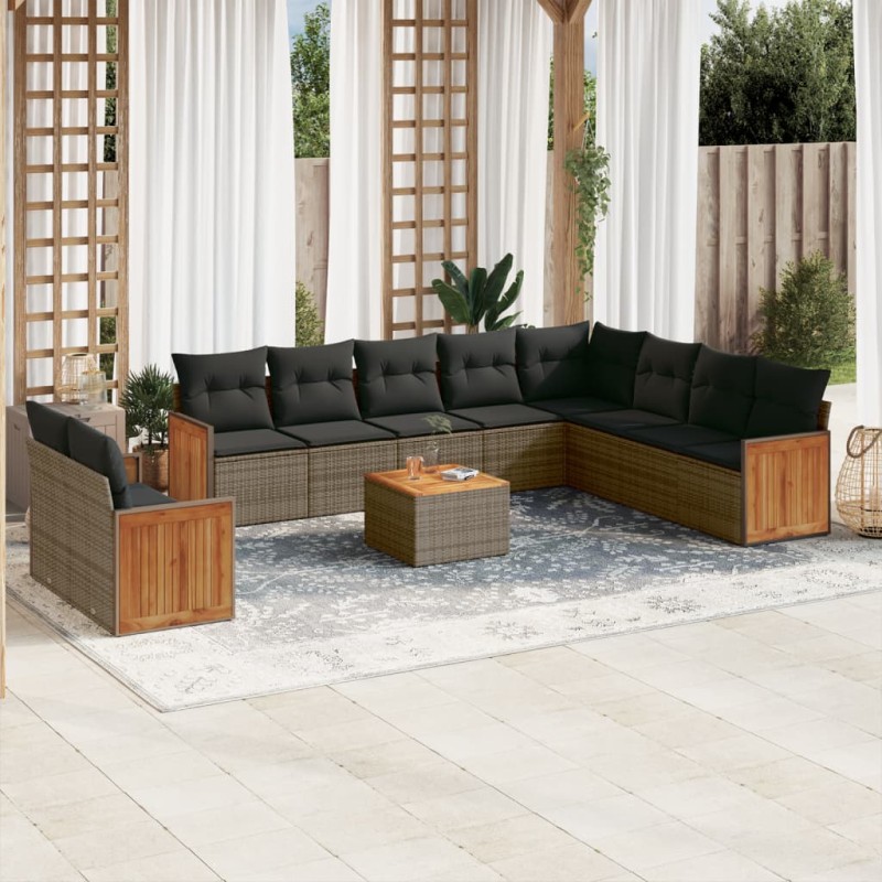 vidaXL Set de sofás de jardín 11 pzas y cojines ratán sintético gris vidaXL Set de sofás de jardín 11 pzas y cojines ratán sintético gris