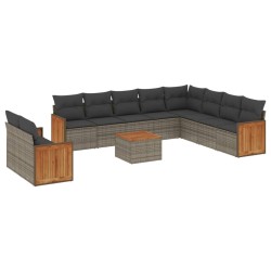 vidaXL Set de sofás de jardín 11 pzas y cojines ratán sintético gris