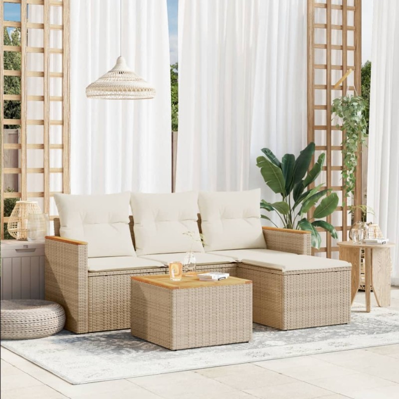 vidaXL Juego de sofás jardín con cojines 5 pzas ratán sintético beige vidaXL Juego de sofás jardín con cojines 5 pzas ratán sintético beige