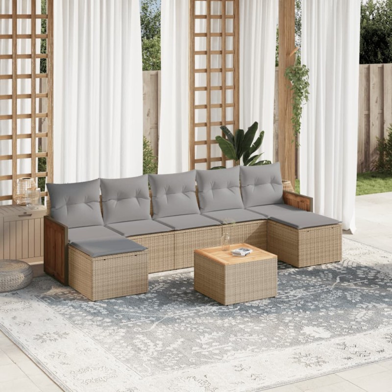 vidaXL Juego de sofás de jardín con cojines beige 8 pzas ratán PE vidaXL Juego de sofás de jardín con cojines beige 8 pzas ratán PE