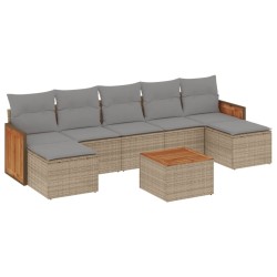 vidaXL Juego de sofás de jardín con cojines beige 8 pzas ratán PE