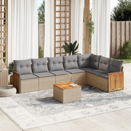 vidaXL Juego de sofás de jardín con cojines beige 8 pzas ratán PE
