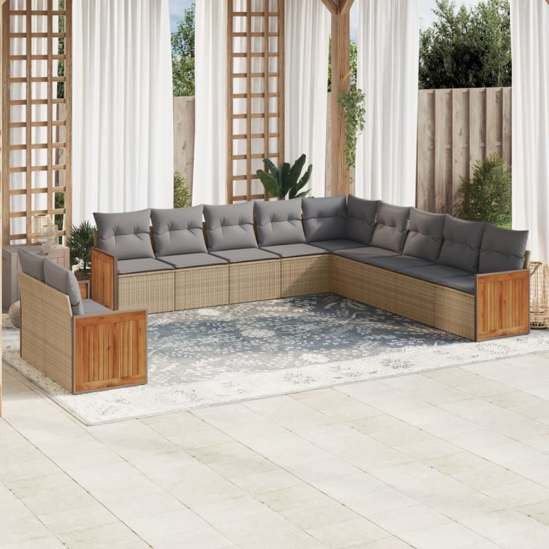 vidaXL Set de sofás de jardín 11pzas con cojines ratán sintético beige vidaXL Set de sofás de jardín 11pzas con cojines ratán sintético beige