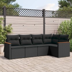 vidaXL Set de muebles de jardín 5 pzas y cojines ratán sintético negro