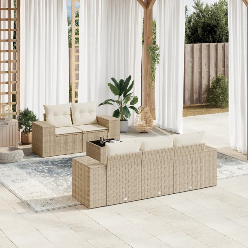 vidaXL Juego de sofás jardín con cojines 6 pzas ratán sintético beige vidaXL Juego de sofás jardín con cojines 6 pzas ratán sintético beige