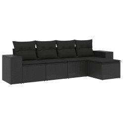 vidaXL Set de muebles de jardín 5 pzas y cojines ratán sintético negro