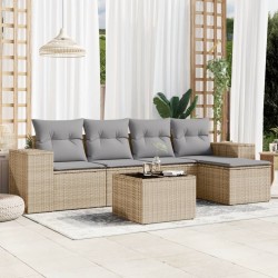 vidaXL Juego de sofás jardín con cojines 6 pzas ratán sintético beige