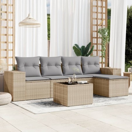 vidaXL Juego de sofás jardín con cojines 6 pzas ratán sintético beige