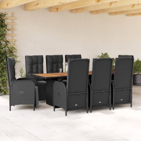 vidaXL Set de comedor de jardín 9 pzas y cojines ratán sintético negro