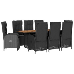 vidaXL Set de comedor de jardín 9 pzas y cojines ratán sintético negro