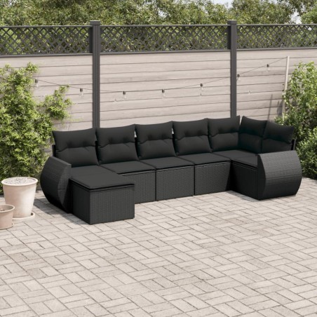 vidaXL Set de comedor de jardín 7 pzas y cojines ratán sintético negro