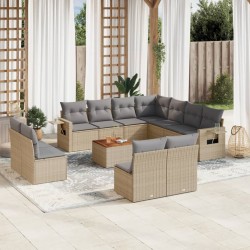 vidaXL Juego de sofás jardín con cojines beige mezcla 12 pzas ratán PE