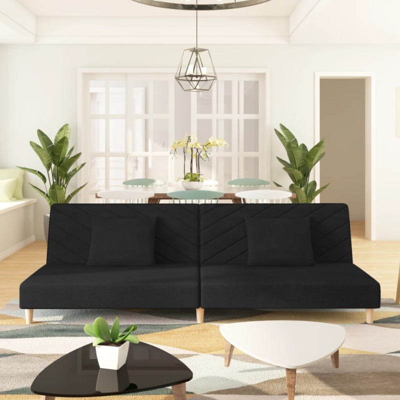 vidaXL Sofá cama de 2 plazas con dos almohadas tela negro vidaXL Sofá cama de 2 plazas con dos almohadas tela negro