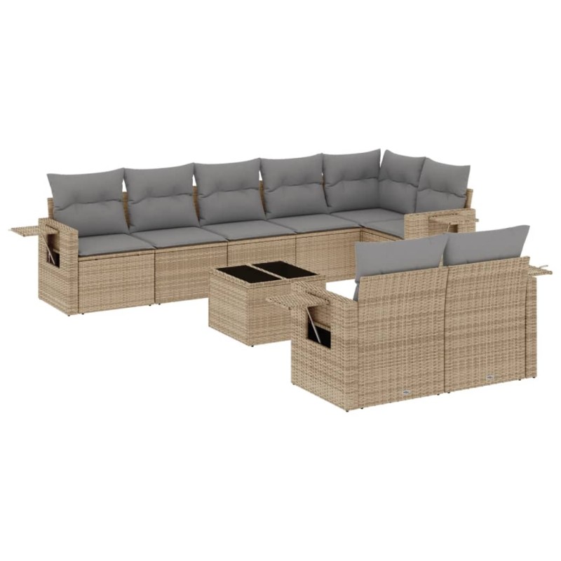vidaXL Set de sofás de jardín 9 pzas con cojines ratán sintético beige vidaXL Set de sofás de jardín 9 pzas con cojines ratán sintético beige