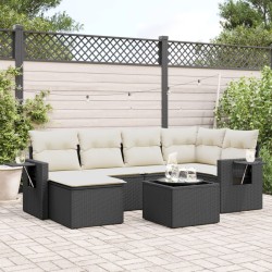 vidaXL Set de comedor de jardín 7 pzas y cojines ratán sintético negro