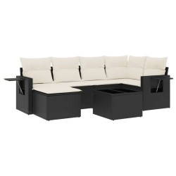 vidaXL Set de comedor de jardín 7 pzas y cojines ratán sintético negro