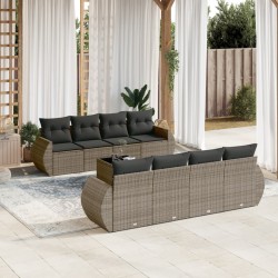 vidaXL Set de muebles de jardín 9 pzas y cojines ratán sintético gris