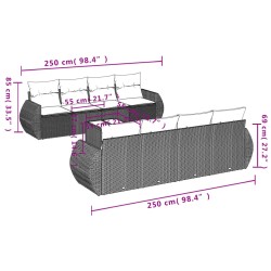 vidaXL Set de muebles de jardín 9 pzas y cojines ratán sintético gris
