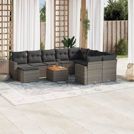 vidaXL Set de sofás de jardín 11 pzas y cojines ratán sintético gris