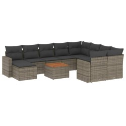 vidaXL Set de sofás de jardín 11 pzas y cojines ratán sintético gris