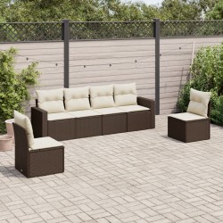 vidaXL Set sofás de jardín 6 piezas y cojines ratán sintético marrón