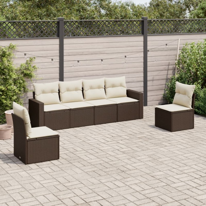 vidaXL Set sofás de jardín 6 piezas y cojines ratán sintético marrón vidaXL Set sofás de jardín 6 piezas y cojines ratán sintético marrón