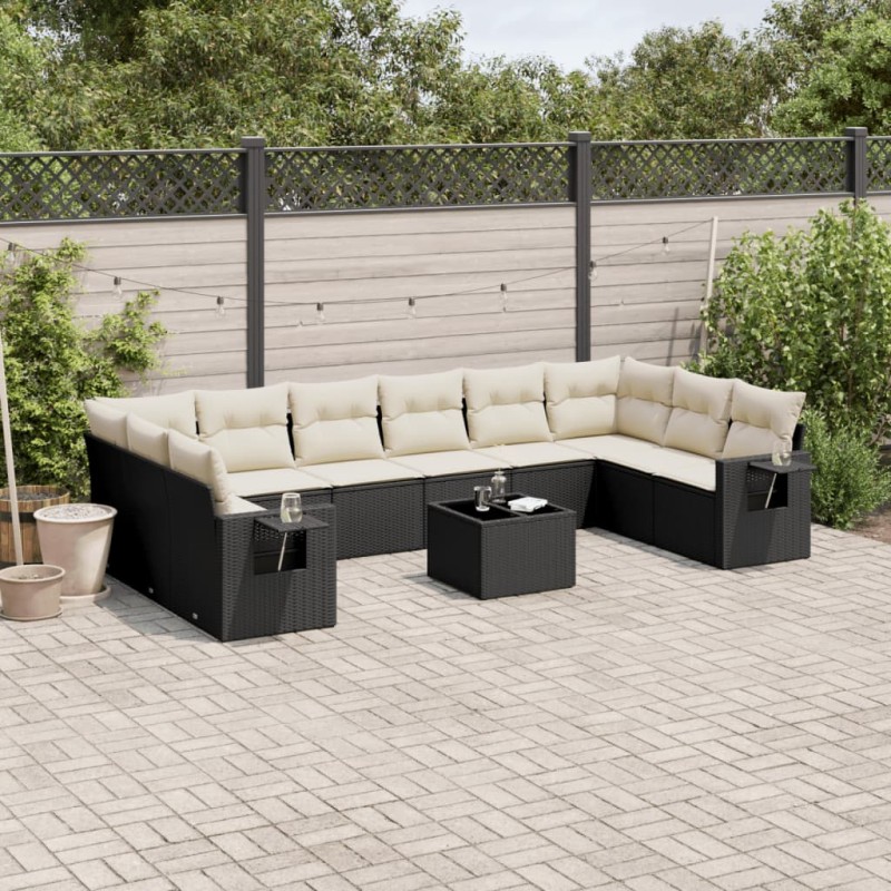 vidaXL Set de sofás de jardín 11 pzas y cojines ratán sintético negro vidaXL Set de sofás de jardín 11 pzas y cojines ratán sintético negro